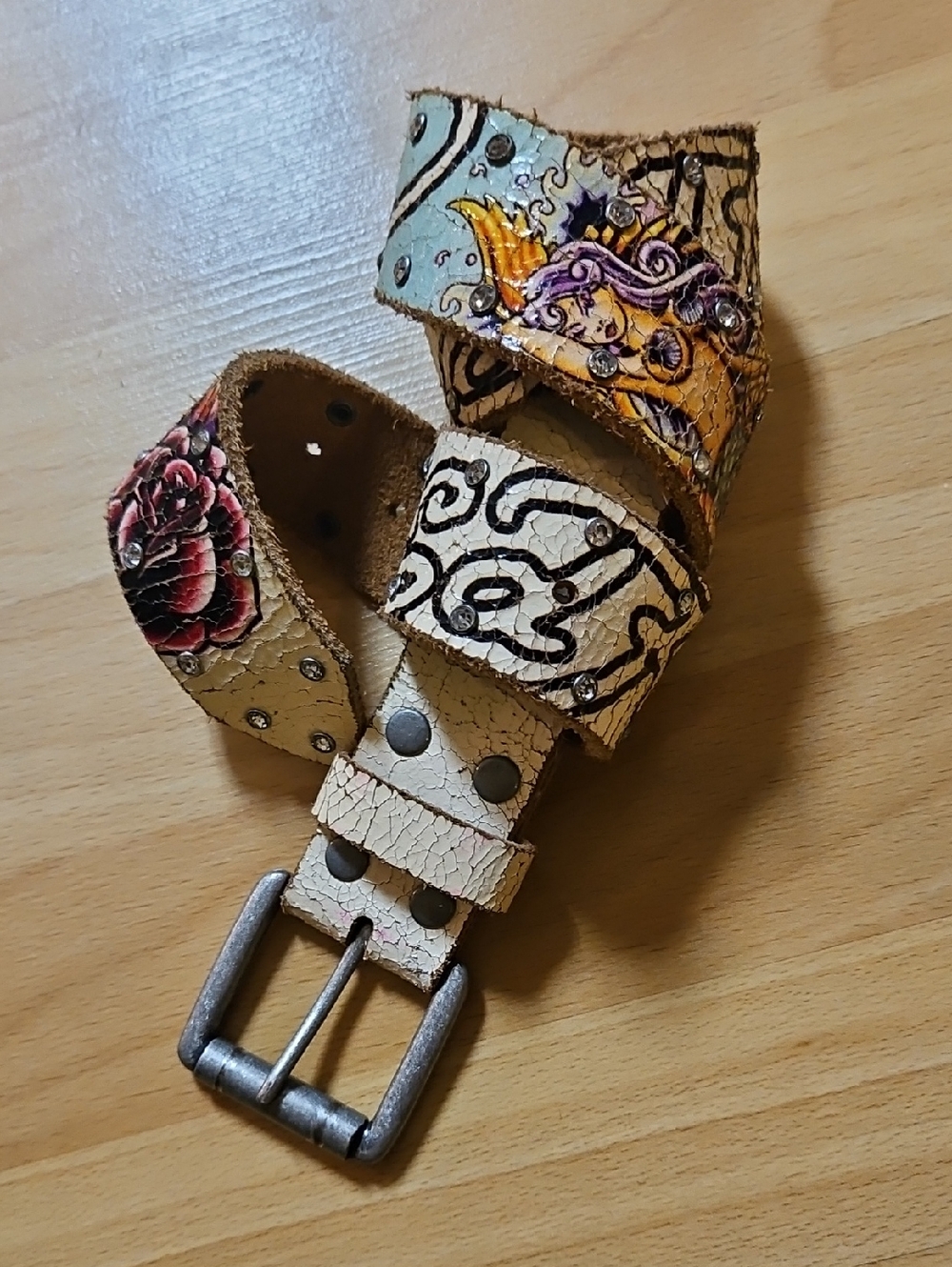 Ed Hardy - Gorgeous Vintage Mermaid & Roses Signature Leather Belt - EUC